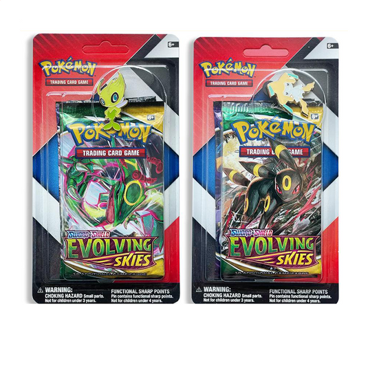 Pokémon Jirachi/ Celebi Blister Pack with Pin (2 Packs - 1 Evolving Skies, 1 Chilling Rain) Trading Card Game