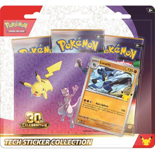 Pokemon TCG 30th Celebration Tech Sticker Collection Lucario 3 Packs